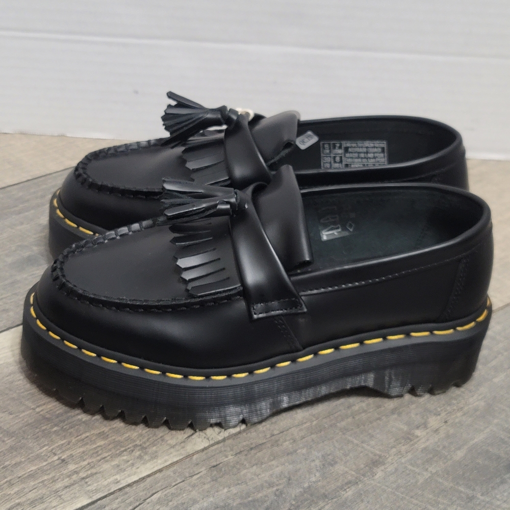 Dr. Martens Adrian Quad Black Platform Loafers Yellow Accents Women Sz8/Men Sz7